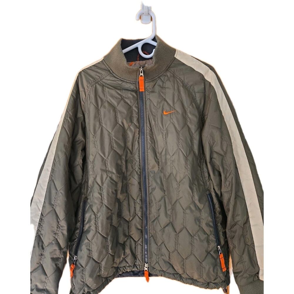 Nike Air Athletics Bomber Jacket Quilted Olive Army Mens L nylon Vintage